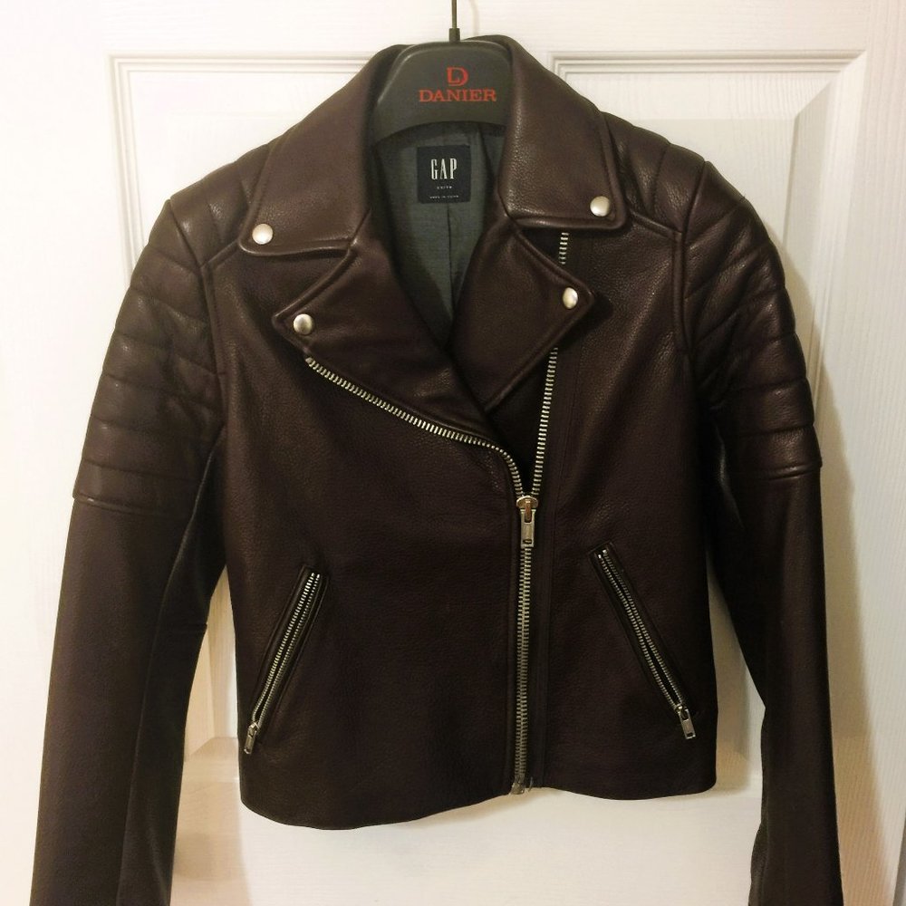 GAP BURGENDY LEATHER MOTO JACKET